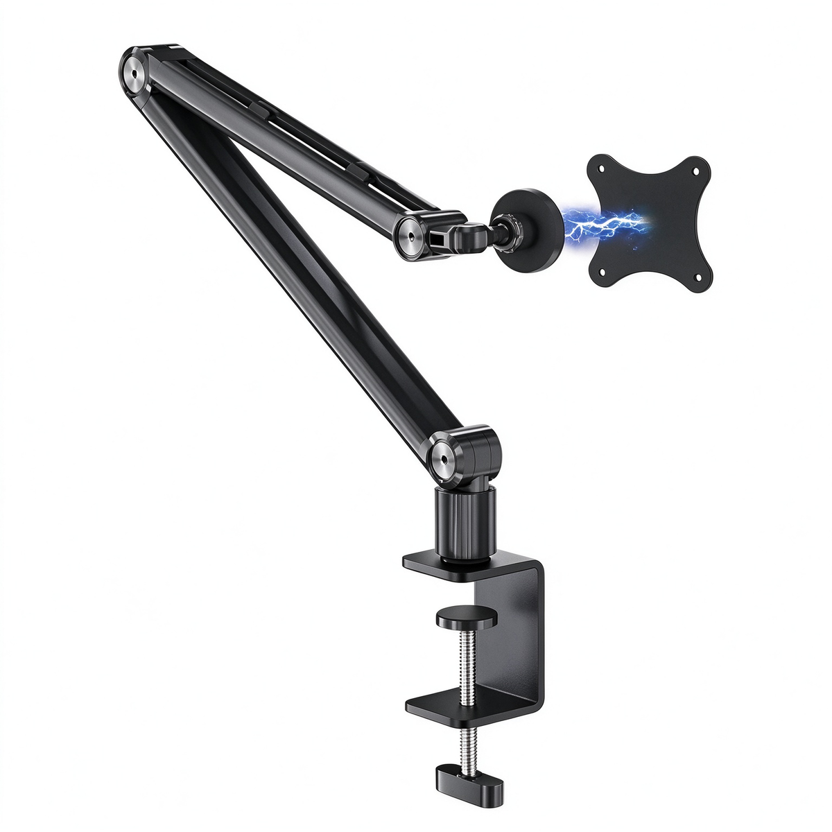 Desk clamp adjustable monitor arm with magnetic VESA adapter plate, flexible multi joint stand