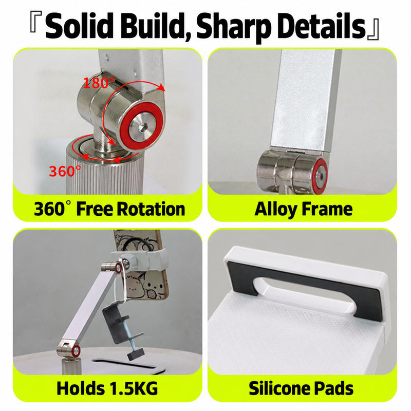 Tablet Phone Stand, 1.5kg load bearing, soft silicone pads