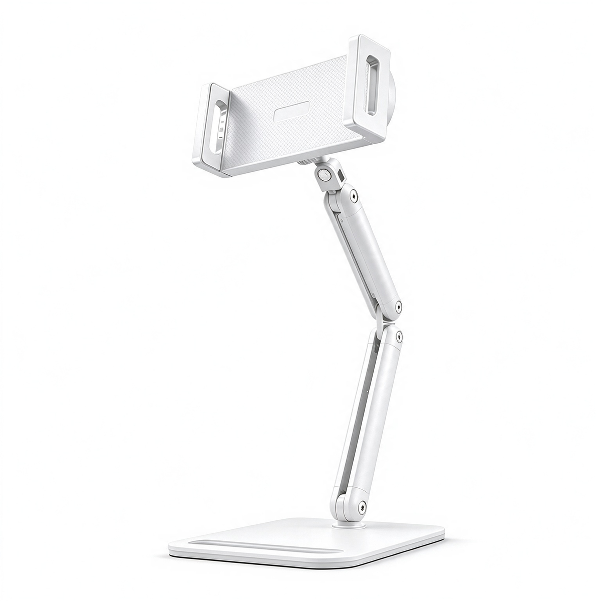 White foldable tablet stand, 360 rotation holder for iPad and smartphone