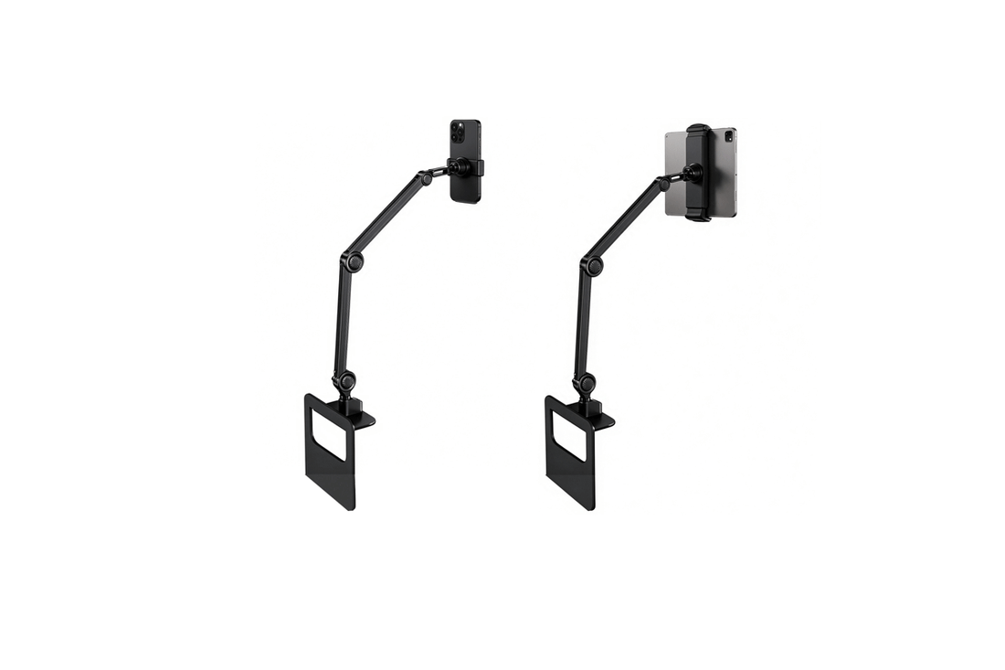 Clamp and magnetic phone stand options displayed side by side