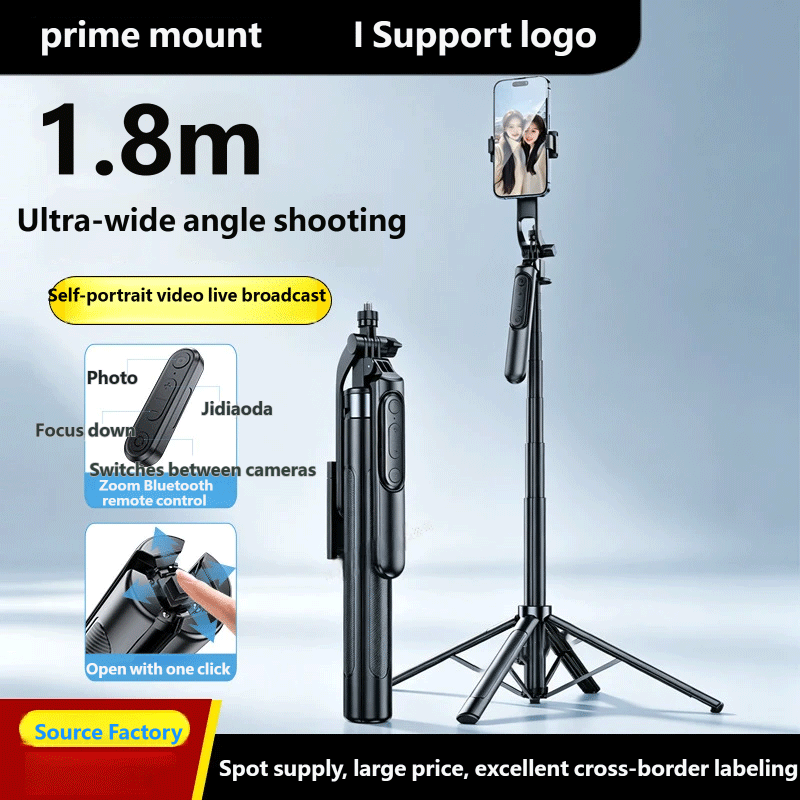 1.8m Selfie Stick Tripod with Bluetooth Remote, 6-Axis Anti-Shake Gimbal, One-Key Open Stand for Phone