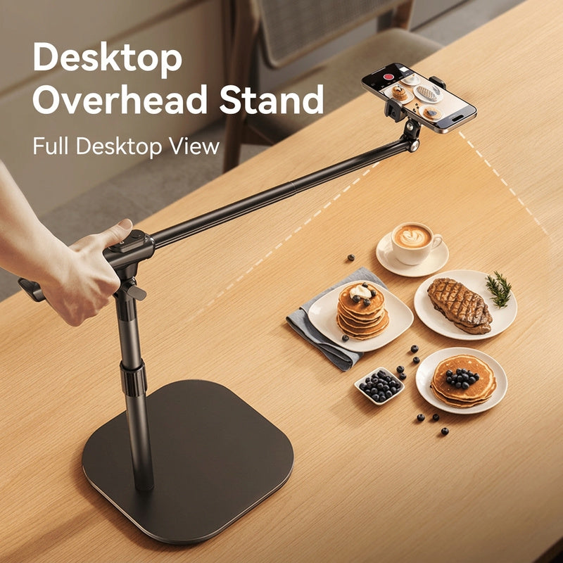 Overhead Phone Stand for Desk, Adjustable Shooting Mount with Weighted Base & Bluetooth Remote for Food & Craft Live Streaming