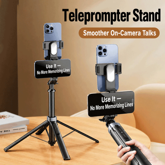 Dual-phone teleprompter tripod stand with two phone holders