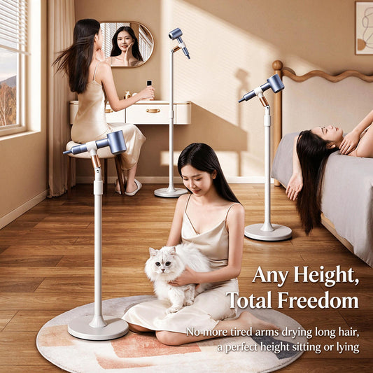 Floor hair dryer holder, adjustable height, multi-scene use