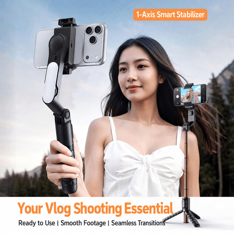 Single-axis smartphone gimbal stabilizer in handheld mode