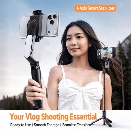 Single-axis smartphone gimbal stabilizer in handheld mode