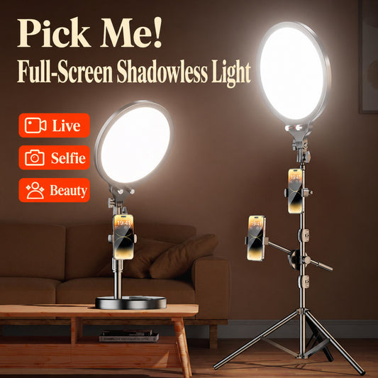 Desktop phone stand with shadowless ring light