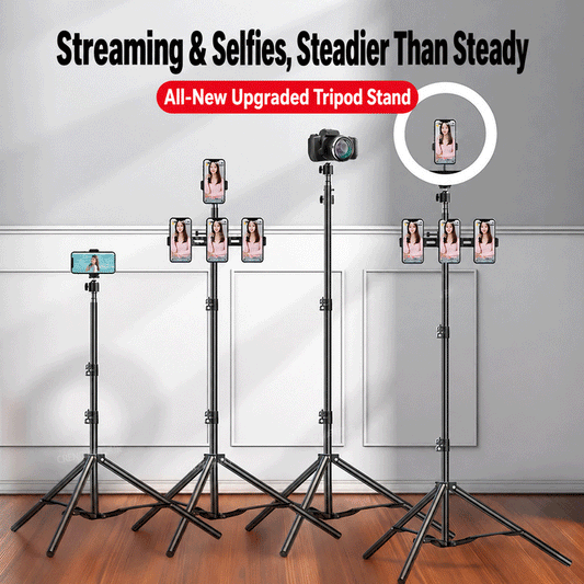 Adjustable floor phone tripod stand extended for live streaming