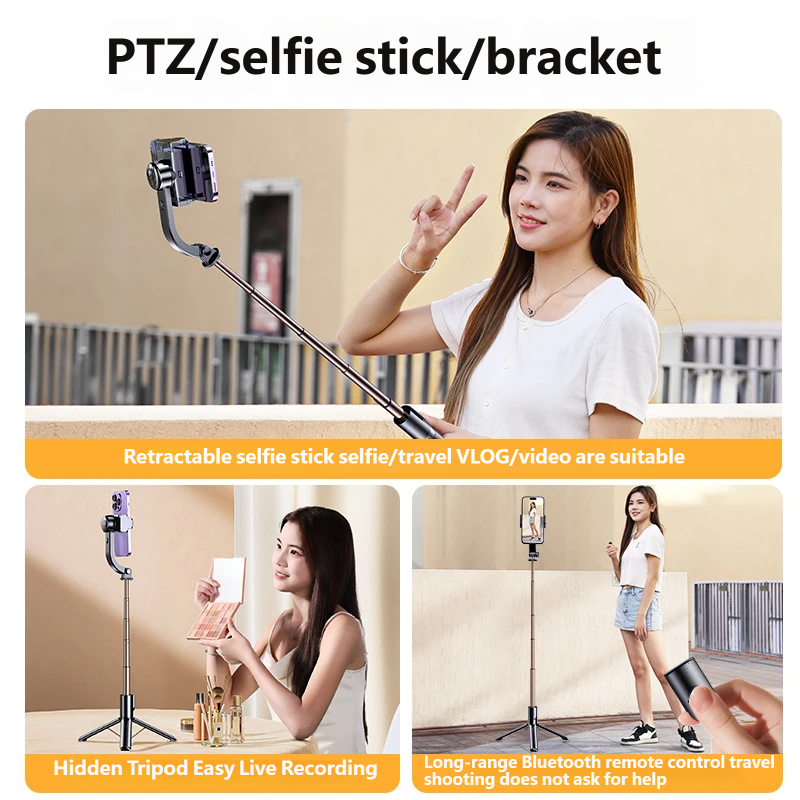 Mini Anti-Shake Phone Gimbal Selfie Stick, Foldable 16.5cm-82cm, Tripod & Bluetooth Remote