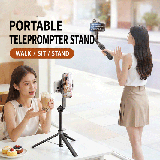 Portable teleprompter phone tripod, handheld selfie stick for walking, sitting and standing vlog shooting