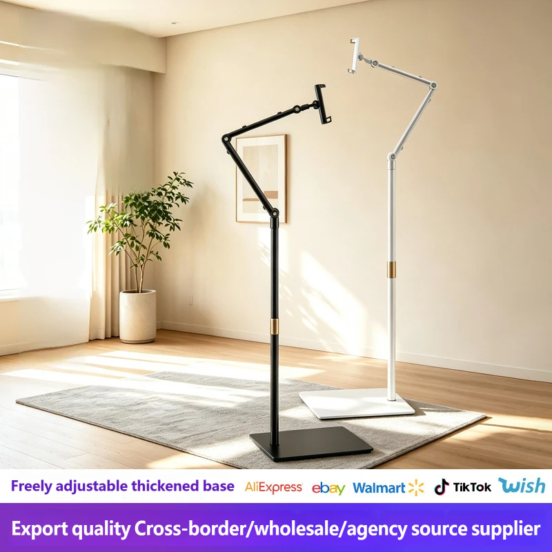 Cantilever Floor Tablet Phone Stand, Adjustable Multi-Joint Holder for Live Streaming & Overhead Shooting