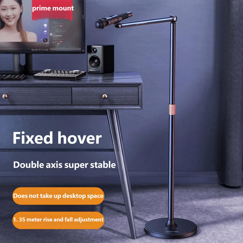 Floor Microphone Stand, Adjustable Boom Arm, 93-135cm Height, Heavy Round Base