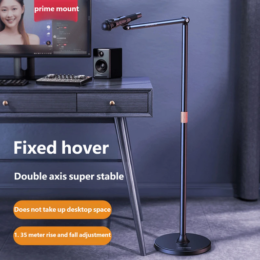 Floor Microphone Stand Adjustable Boom Arm 93-135cm Height Heavy Round Base - main product view