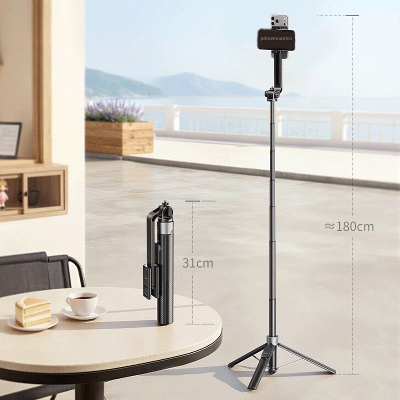 Portable phone tripod selfie stick, extendable 180cm, foldable travel phone stand
