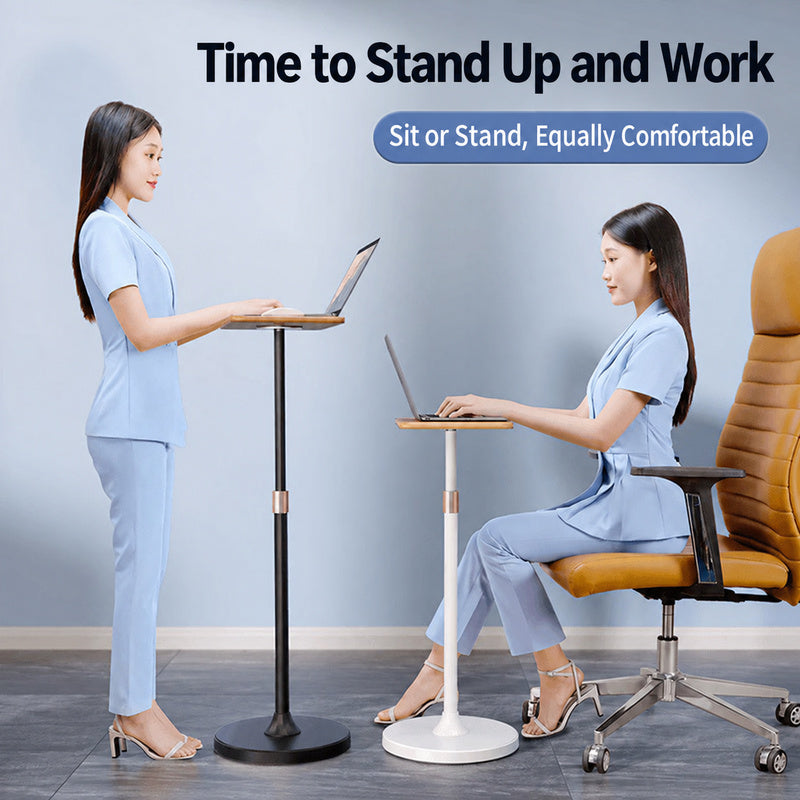 Floor laptop stand, sit or stand use, adjustable working height