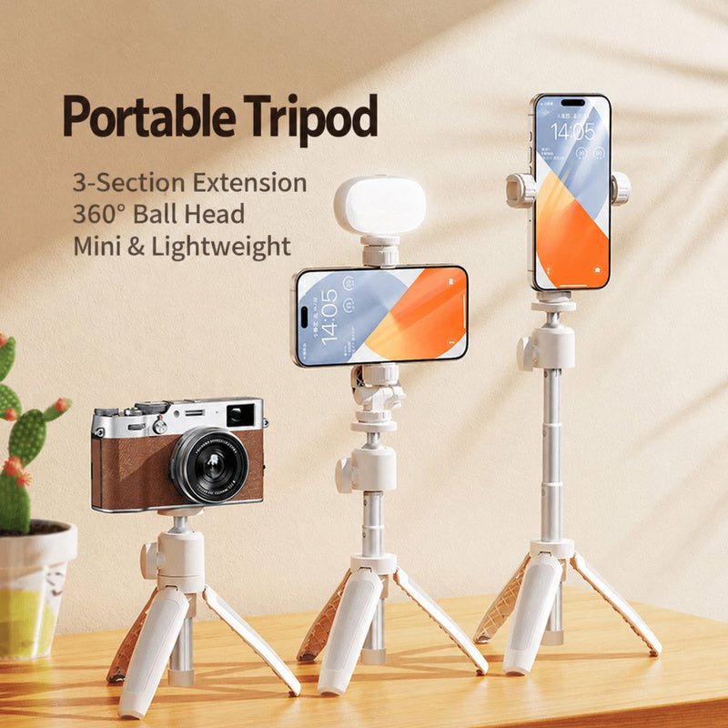 Portable mini tripod with three-section extendable legs