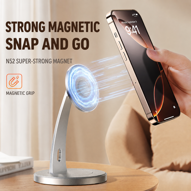 Magnetic Phone Stand, 360° Rotatable Aluminum Desktop Phone Holder for Live Streaming, Video Calls