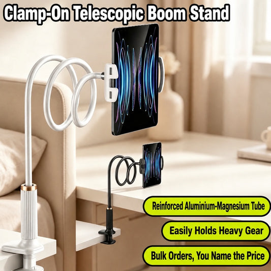 Clamp on gooseneck tablet stand, alloy tube, heavy load support