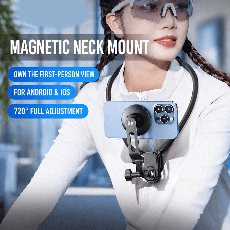 Magnetic neck mount for cell phone, 720° adjustable hands-free POV video holder