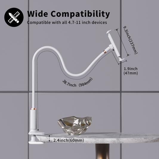 Gooseneck clamp stand, 4.7-11 inch, wide compatibility for phone tablet