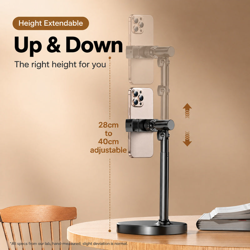 Telescopic phone holder extended for overhead filming