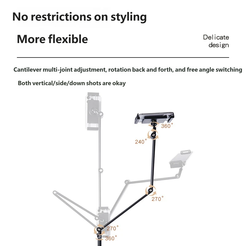 Cantilever Floor Tablet Phone Stand, Adjustable Multi-Joint Holder for Live Streaming & Overhead Shooting