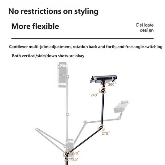 Cantilever Floor Tablet Phone Stand Adjustable Multi-Joint Holder for Live Streaming & Overhead Shooting - detail view