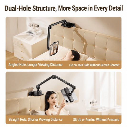 Bedside tablet stand dual-hole design, adjustable viewing distance, side lying use
