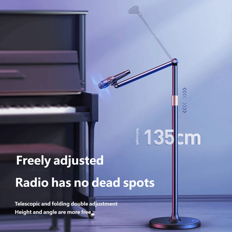 Floor Microphone Stand, Adjustable Boom Arm, 93-135cm Height, Heavy Round Base