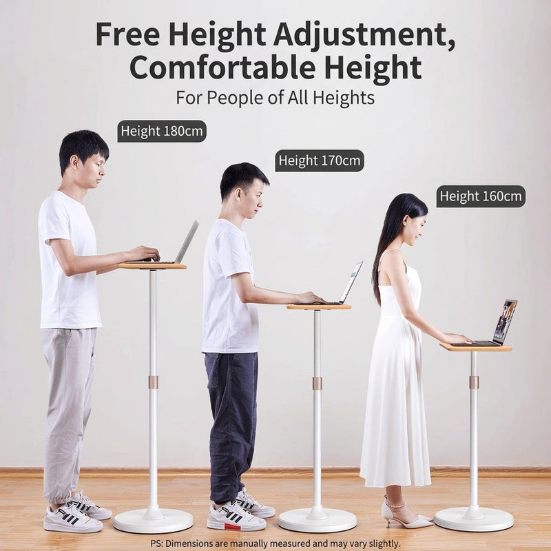 Floor laptop stand, freely height adjustable, fits users of different heights