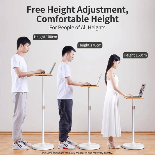 Floor laptop stand, freely height adjustable, fits users of different heights