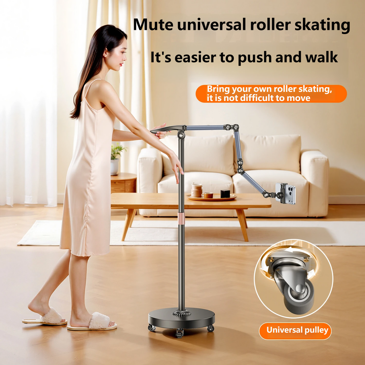 165cm Rolling Floor Stand, 3-Arm Phone & Tablet Holder, 720° Adjustable