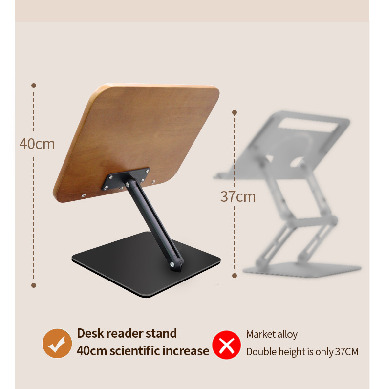 Adjustable Wooden Desktop Book Reading Stand with 40cm Height Lift