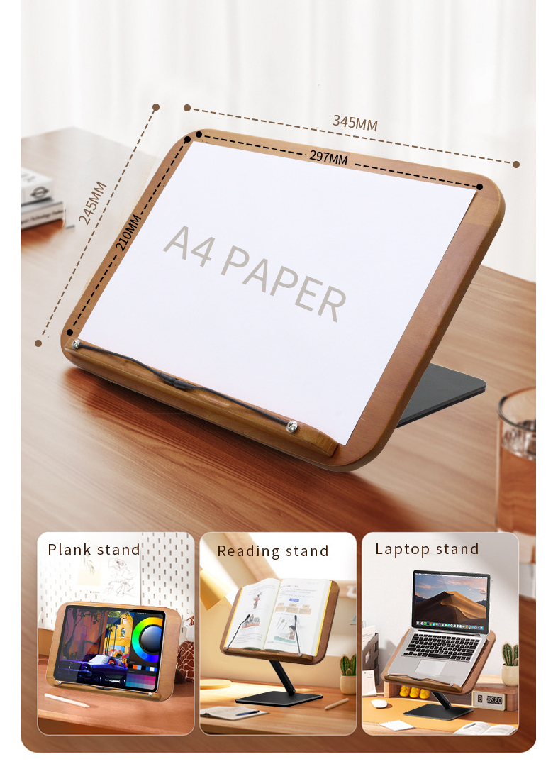 Adjustable Wooden Desktop Book Reading Stand with 40cm Height Lift