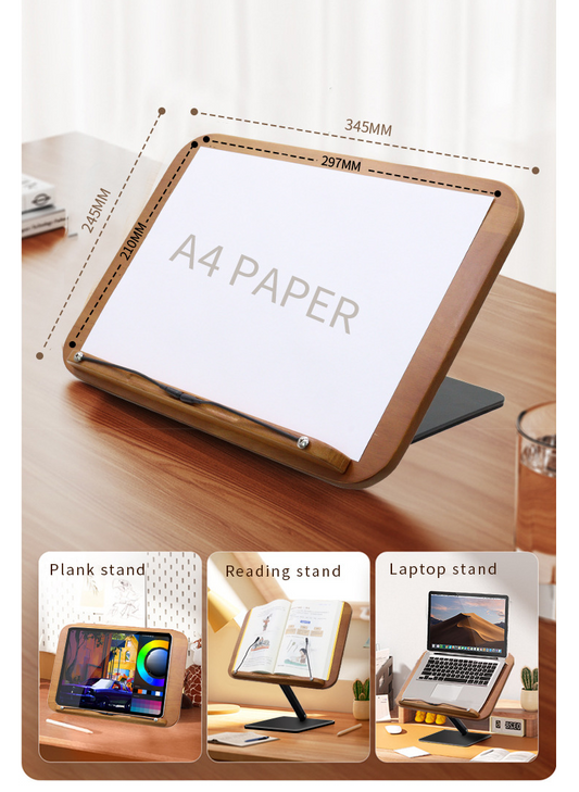Adjustable Wooden Desktop Book Reading Stand with 40cm Height Lift - detail view showing structure and adjustment