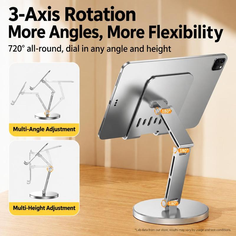 Adjustable Tablet Phone Stand, 3-Axis Rotating Desktop Holder for 4-15 Inch Phone & Tablet