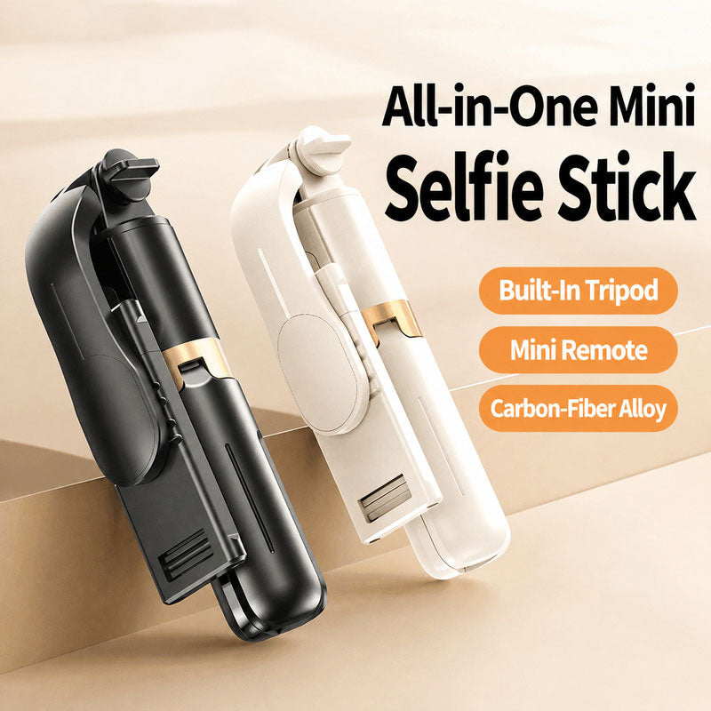 All In One Mini Selfie Stick, built in tripod, wireless remote control