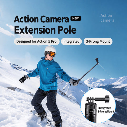 Action camera extension selfie stick with tripod base