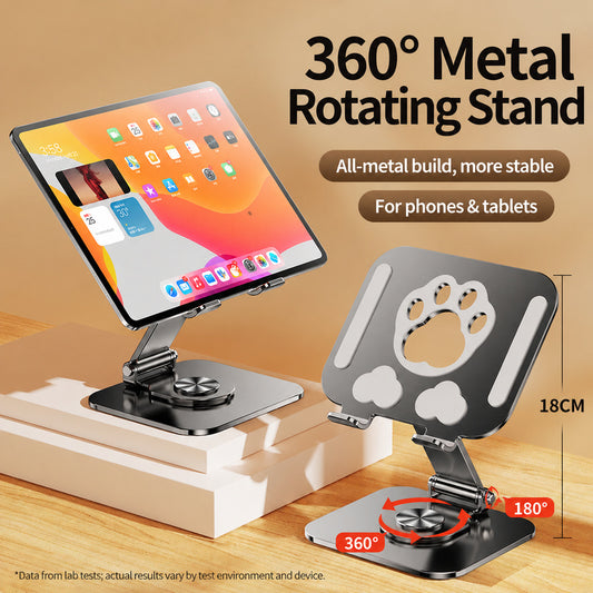 Rotatable cat paw tablet holder adjusted to a tilted angle