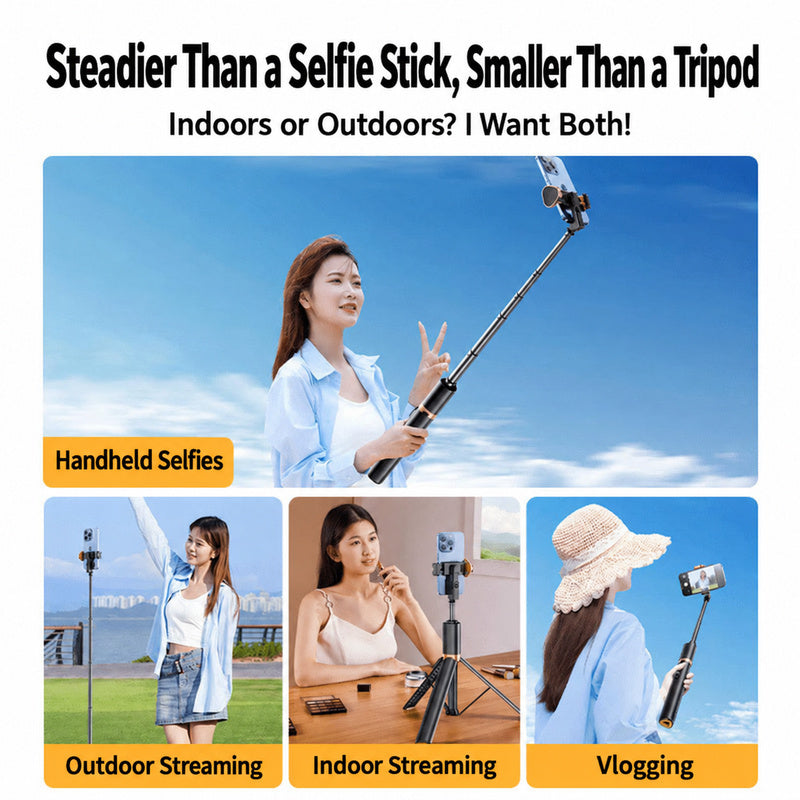 Extendable phone tripod with cold-shoe accessory mount