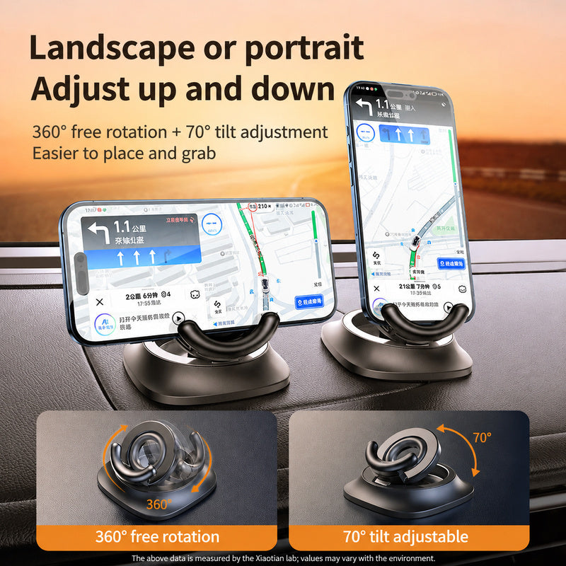 Dashboard car phone stand, 360 degree rotation, 70° tilt adjustable