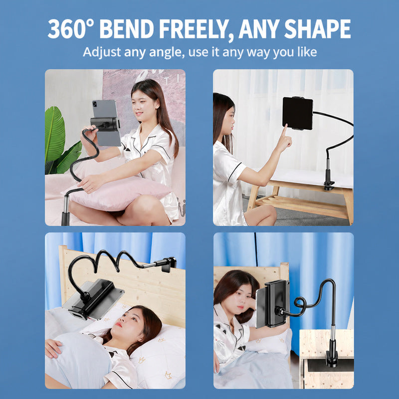 gooseneck tablet phone holder, 360 bendable flexible arm for bed