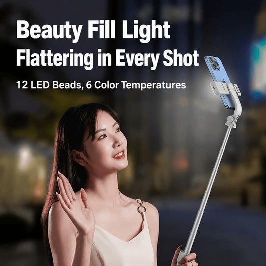 Selfie Stick with Fill Light, adjustable color temperature, portable design