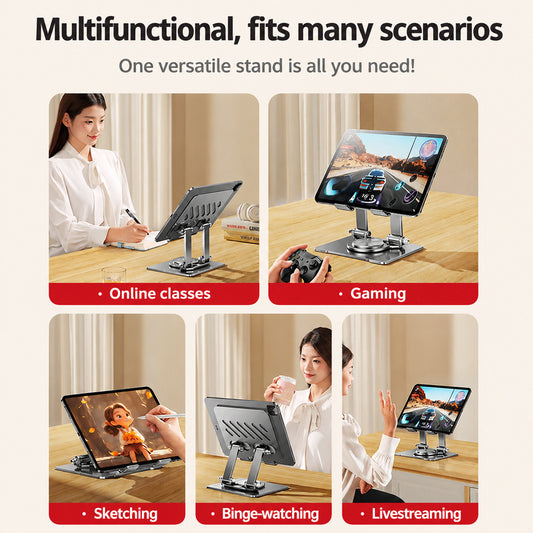 Tablet holder with heat-dissipation cutout and charging access
