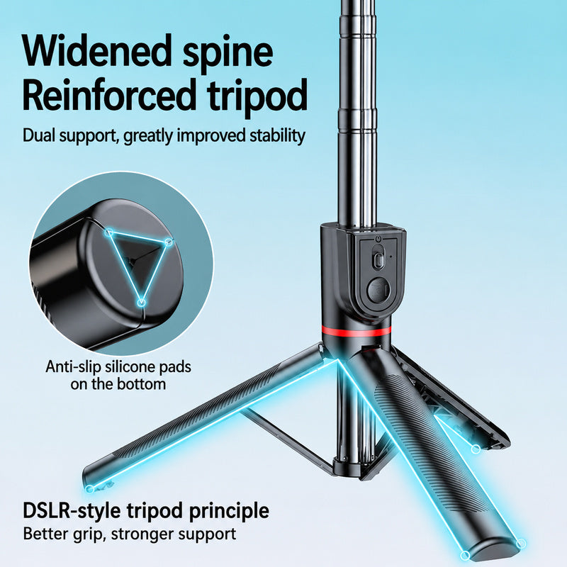 Phone tripod stand, reinforced tripod legs, anti-slip silicone pads