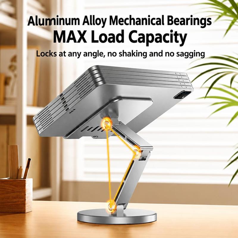 Prime Mount aluminum alloy tablet stand with mechanical bearings, heavy load, locks at any angle, no shaking or sagging