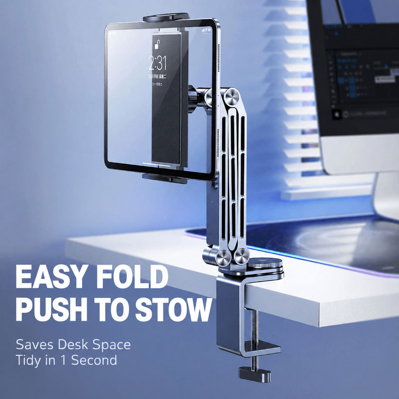 clamp on tablet mount foldable aluminum arm