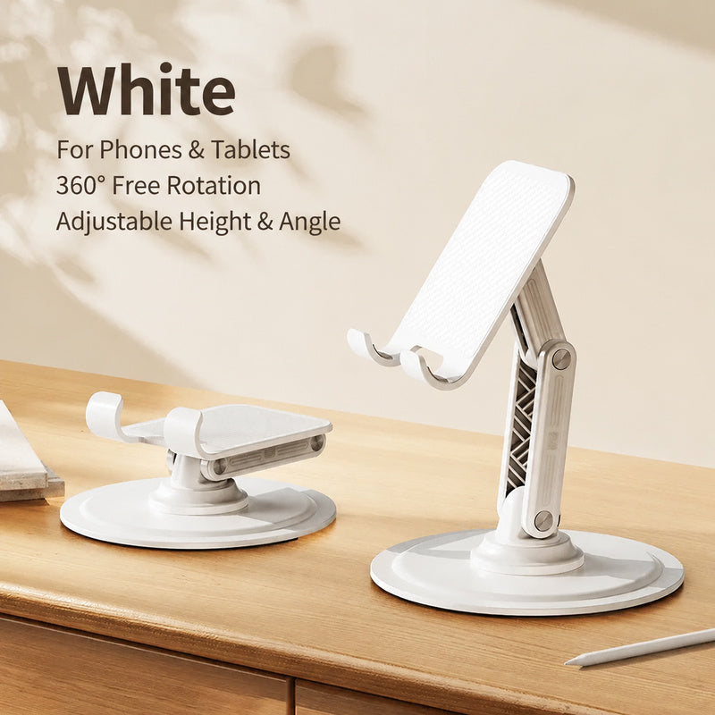 White Tablet Phone Stand, height adjustable, 360 rotation