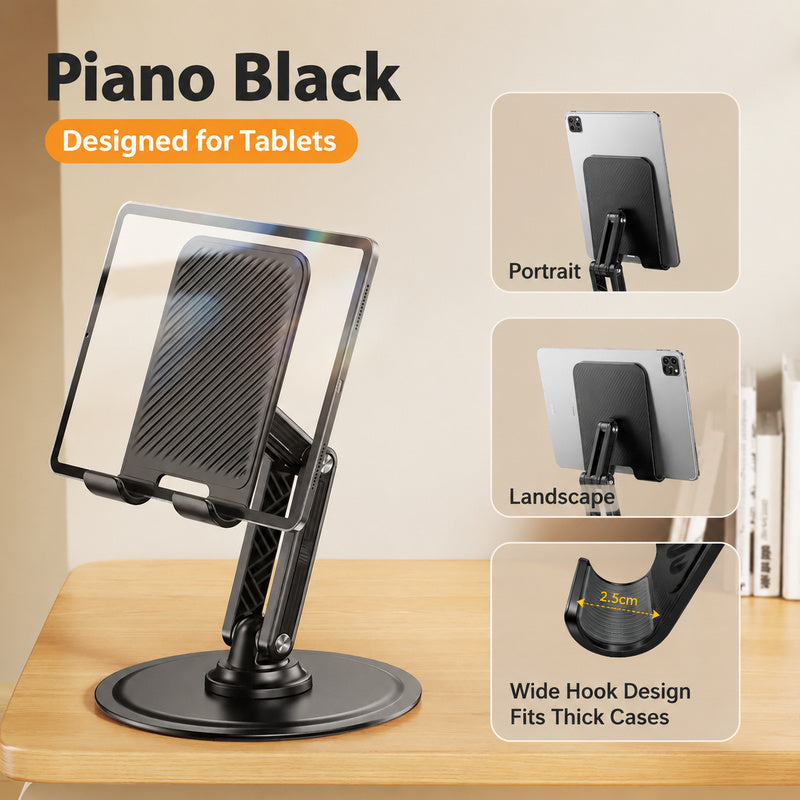 Black Tablet Stand, wide hook design, portrait landscape switch