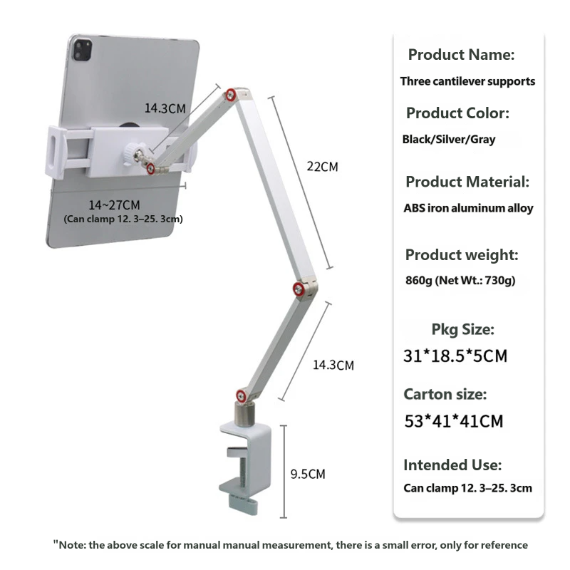 3-Arm Tablet Phone Desk Mount, Adjustable iPad Holder Stand